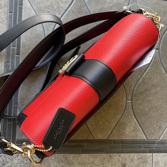 COACH Georgie Shoulder Bag In Colorblock Color: Gold/Bright Poppy Multi - Picture 9 of 16